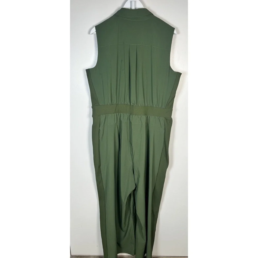 LIVI By Lane Bryant Plus Size 18 Green Stretch‎ Woven Zip-Up Sleeveless Jumpsuit - Picture 3 of 13
